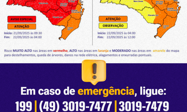 Defesa Civil alerta para risco de temporais em Lages neste domingo e segunda-feira