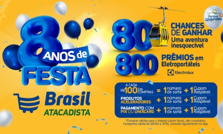 Brasil Atacadista comemora 8 anos com sorteio de 80 aventuras incríveis e 800 eletroportáteis
