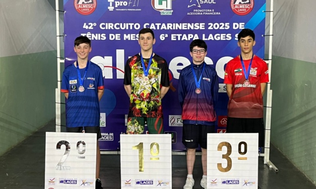 Almesc conquista quase 30 medalhas e títulos coletivos na Super Liga e no Estadual de Tênis de Mesa em Lages