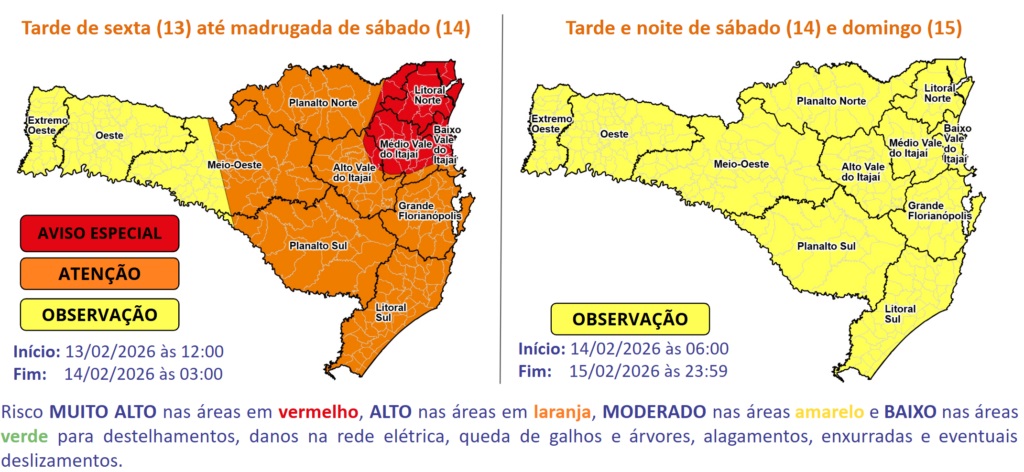 Avisos de possíveis temporais e chuvas intensas emitidos pela Defesa Civil do Estado colocam a Prefeitura de Lages em atenção a partir desta sexta-feira