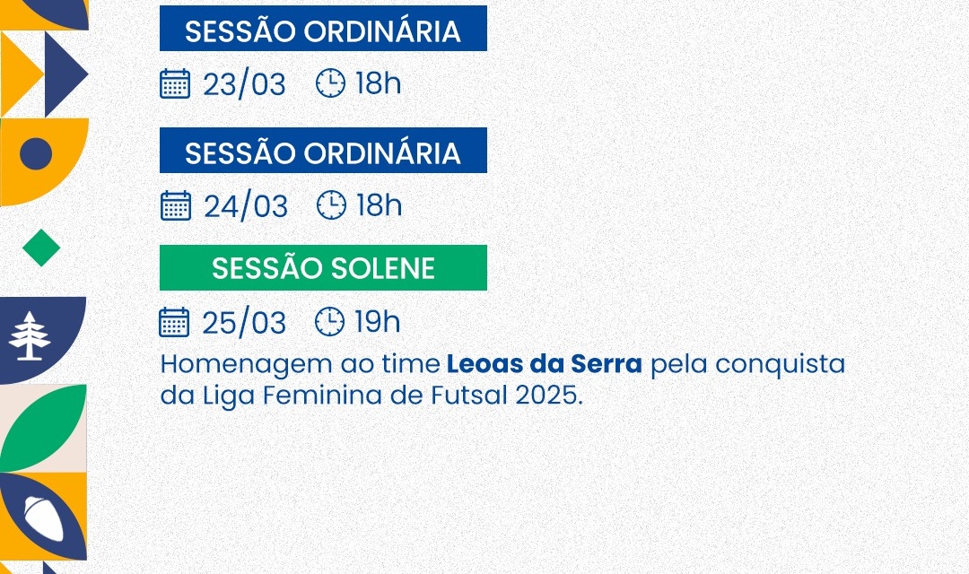 Agenda da semana na Câmara Lages – 23 a 29 de março