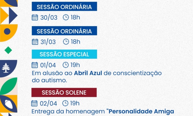 Agenda da Câmara de Lages – 30 de março a 4 de abril
