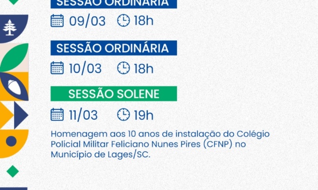 Câmara Lages: agenda da Semana – 9 a 15 de março