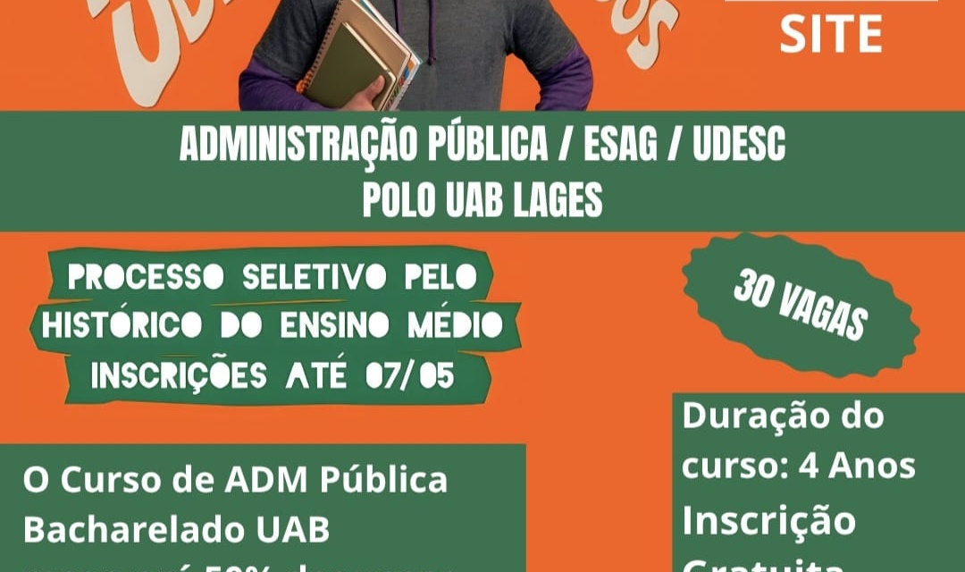 Polo UAB Lages oferece 30 vagas gratuitas em Administração Pública