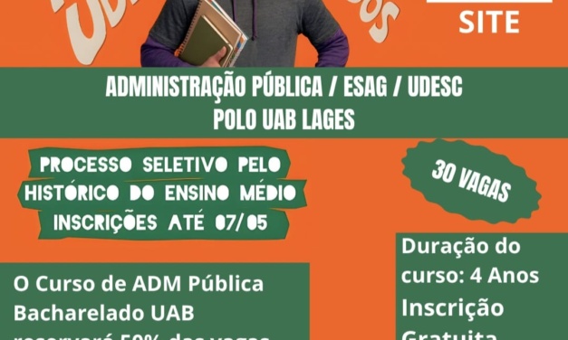 Polo UAB Lages oferece 30 vagas gratuitas em Administração Pública