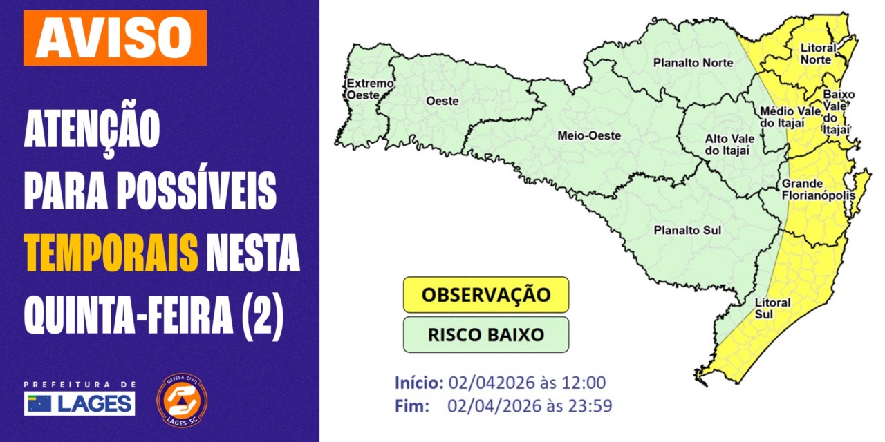 Prefeitura de Lages monitora condições para temporais no decorrer desta quinta-feira (2)