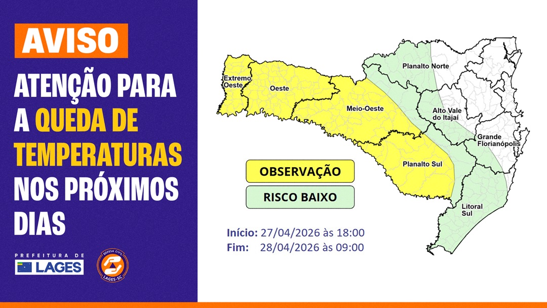 Prefeitura de Lages orienta população sobre queda brusca de temperatura prevista para os próximos dias