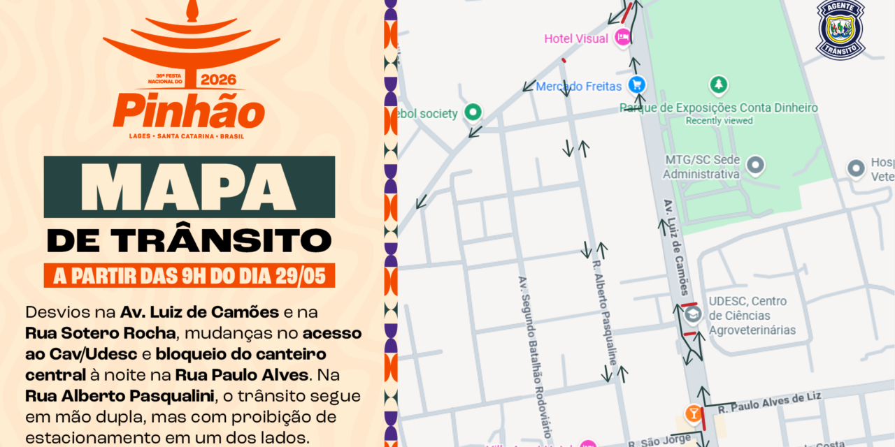 Trânsito terá alterações nas imediações do Parque Conta Dinheiro durante a 36ª Festa Nacional do Pinhão