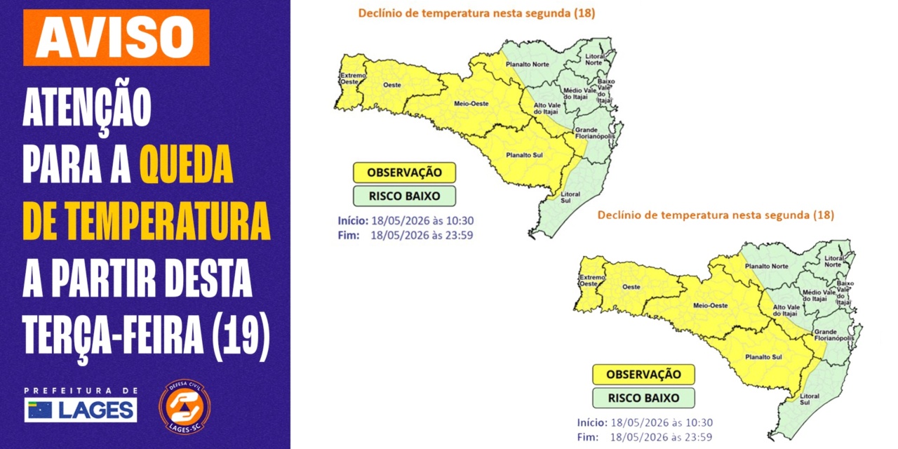Prefeitura orienta população de Lages sobre cuidados com queda brusca de temperaturas nos próximos dias