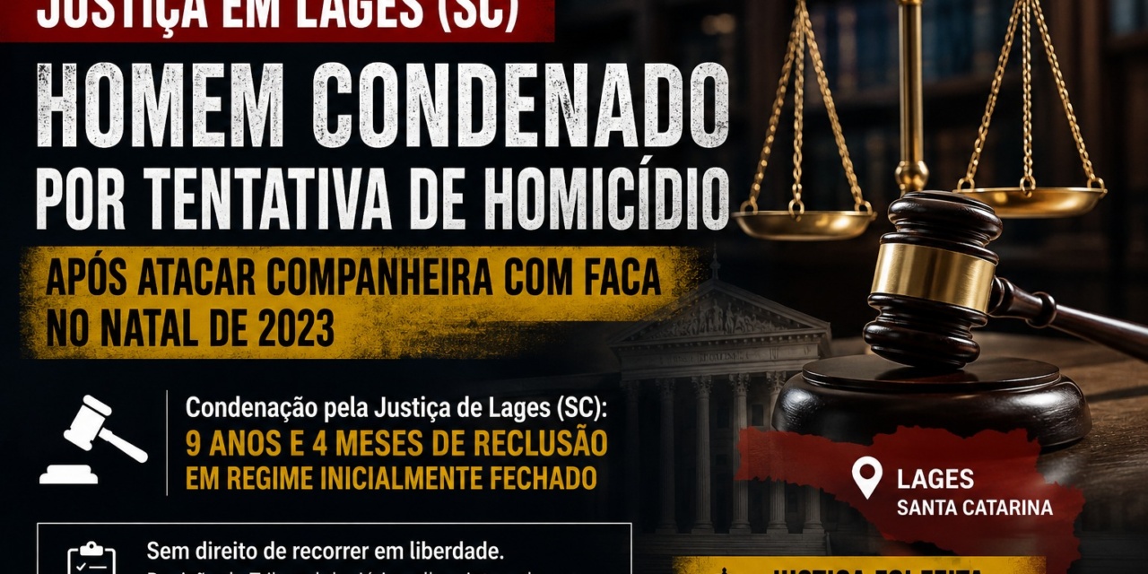 Homem que atacou a companheira com uma faca em Lages no Natal de 2023 é condenado por tentativa de homicídio